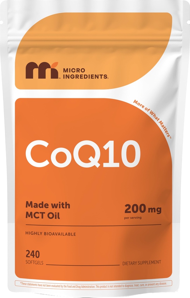 Micro Ingredients CoQ10 200 מ"ג פרי המשרת, 240 Softgels | מיוצר עם שמן קוקוס MCT | Coenzyme Q10 (Ubiquinone)