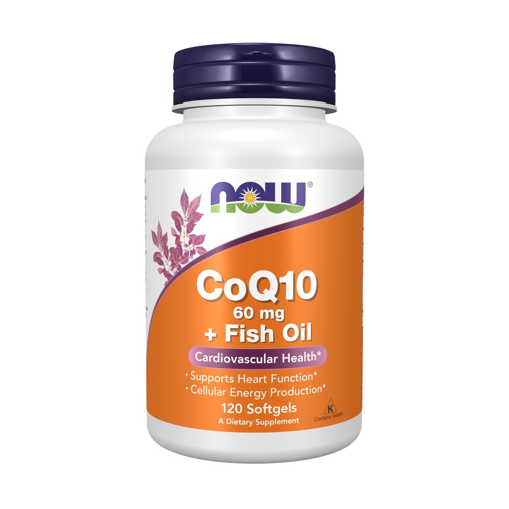 תוספי מזון עכשיו, CoQ10 60 מ"ג עם אומגה 3 שמן דגים, Cardiovascular Health *, 120 Softgels
