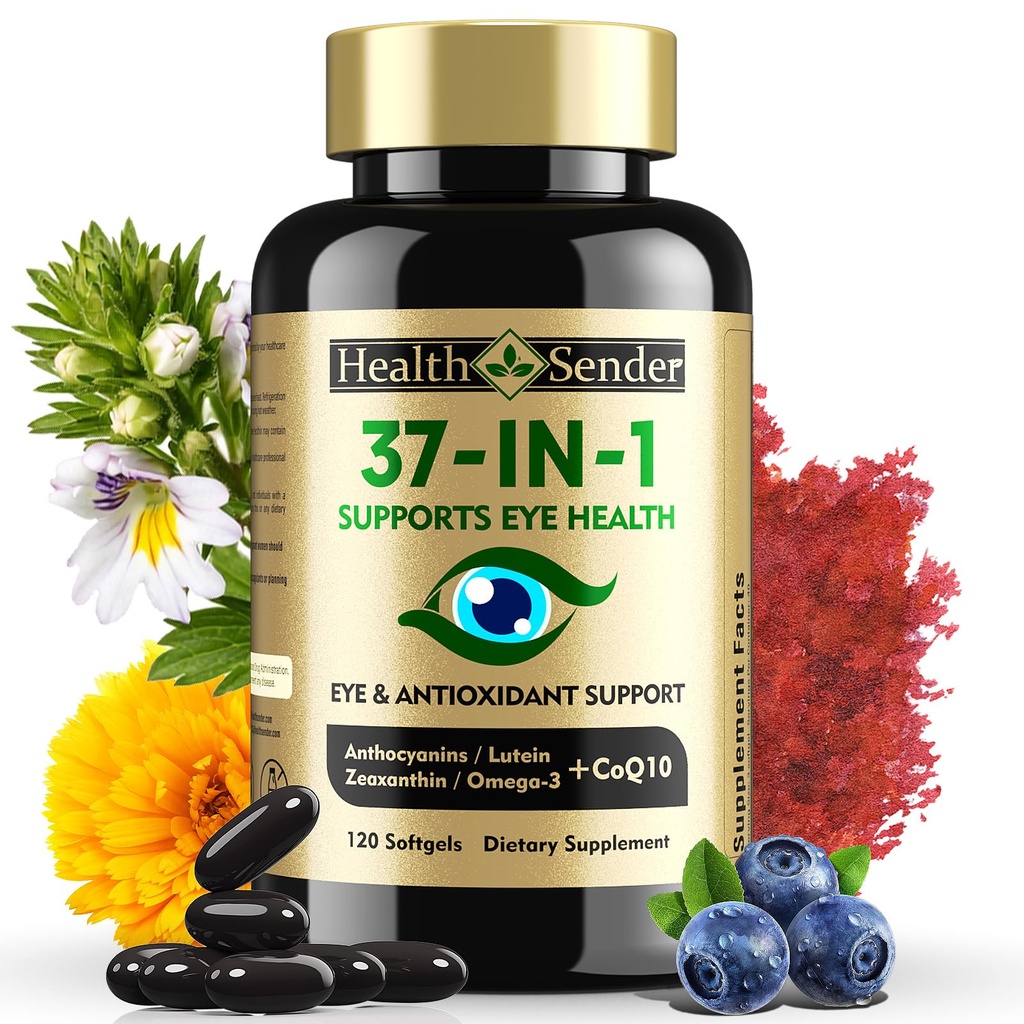 37 ב 1 ויטמין עין עם Lutein ו Zeaxanthin תוספת - תוספת עין עם CoQ10, אומגה 3, מינרלים תמיכה בריאות עיניים למבוגרים וזקנים, Daily Vision, 120 Black Softgels
