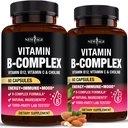 ויטמין B Complex for Men & Women - Made in USA - B-Complex: B1, B2, B3, B5, B7, B8, B9, B12 עם ויטמין C, Choline, Inositol - אנרגיה, Brain & Heart Support תוסף - 120 קפסולות טבעוניות