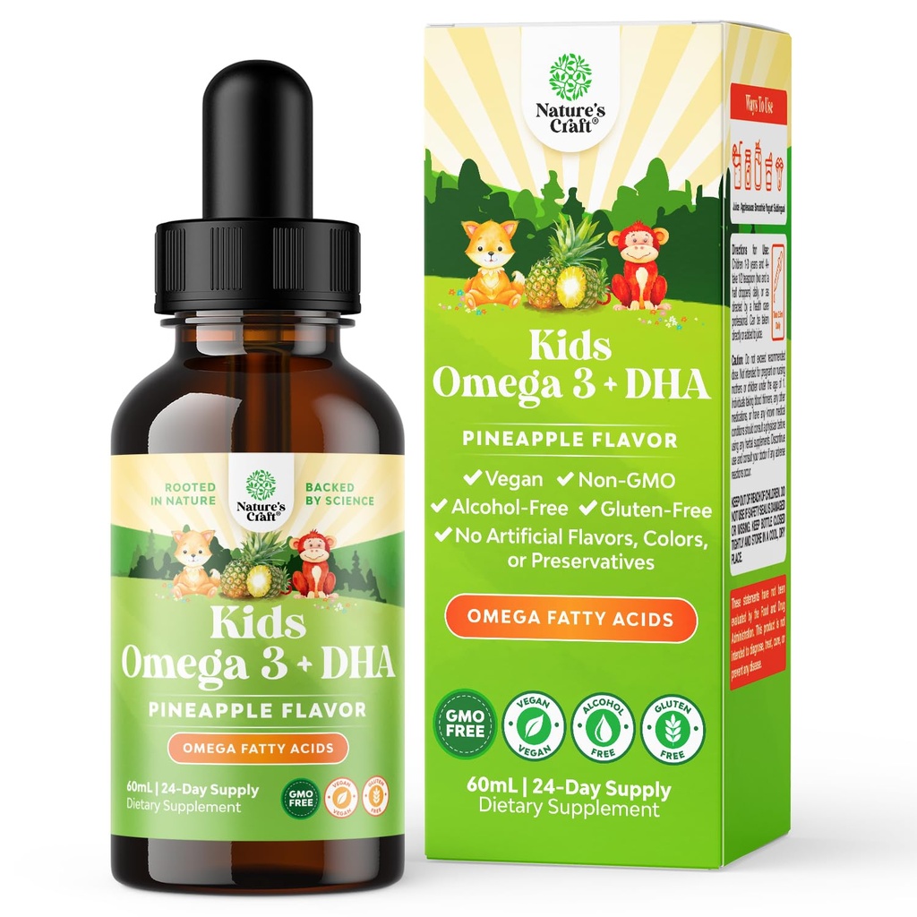 ילדים DHA אומגה 3 טיפות - Fatty Acids אומגה 3 6 9 עבור המוח, כוח Immune וחזון - תזונה DHA לילדים עבור מערכת העצבים בריאה ו- Focus תמיכה - נוזל עם EPA & ALA - 2 Fl Oz Oz