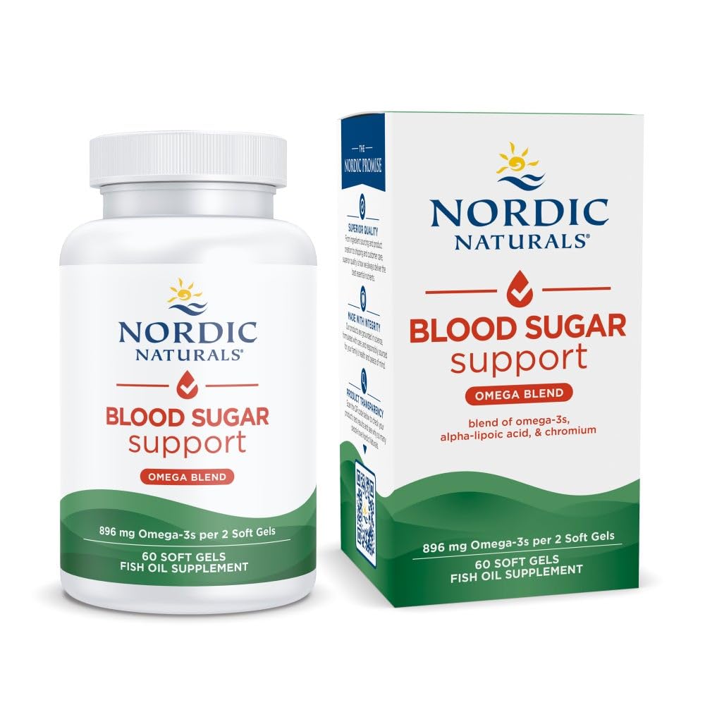 Nordic Naturals אומגה Blood Sugar, Lemon - 60 Soft Gels - 896 מ"ג אומגה 3 + Alpha-Lipoic Acid & Chromium - Metabolism - Non-GMO - 30 משרתים