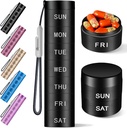 Aluminium Travel Pill מארגנת, Weekly Metal Pill Case,Pill Holder, Moisture Proof Water Proof® Daily Pill Box 7 Day, Large Pill Container to Hold ויטמינים,Medication,Supplements 【 Black Knurling】