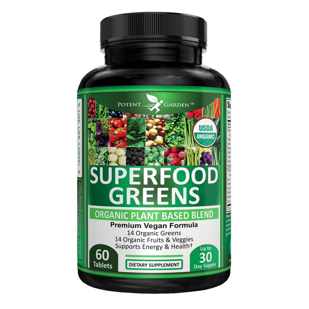 תפוחי אדמה אורגניים Superfood Greens, פירות ו Veggies תוספת עשיר ויטמינים ואנטיoxidants עם אלפאפללה, Beet Root & Tart Cherry כדי Boost Energy, Immunity & Gut בריאות, גרין Tablet 60 Ctoxidants
