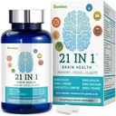 תוספי המוח עבור Memory and Focus, 21-in-1 Brain Supplement for Mental Alertness, קוגניטיבי עם 300 מ"ג אלפא-GPC, 300 מ"ג אריה מ"ג, L-theanine, Phosphatidylserine, ויטמינים B6 B12, 90 קפסולות