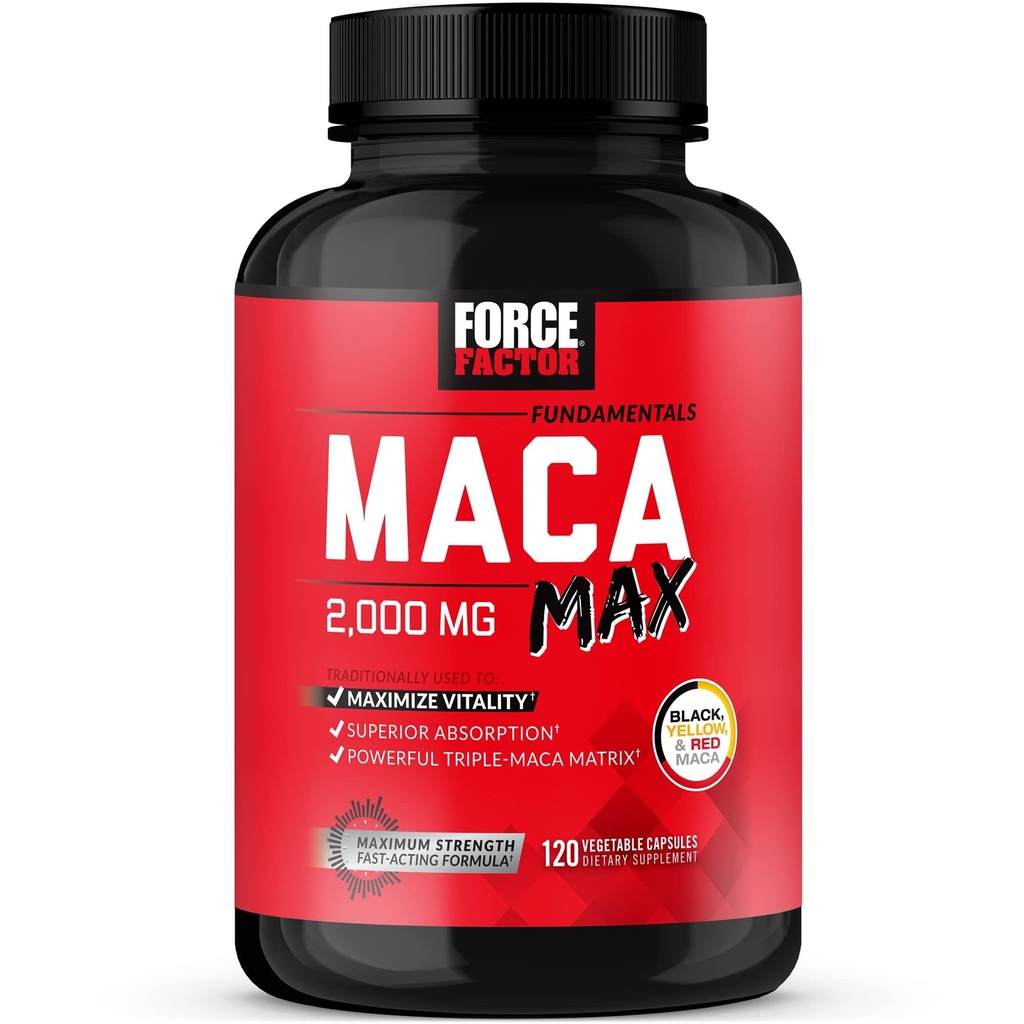 כוח גורם Maca Max, Maca Root קפסולות למקסימה את Vitality & Performance, Made with Black Maca, Red Maca, & צהוב אבקת Maca שורש, 2000 מ"ג, 120 קפסולות