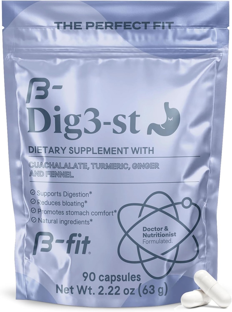 B-FIT Digestive Herbal תוסף - ג'ינג'ר Root, Turmeric, Fennel ו Cuachalalate - 60 קפסולות - 100% טבעי פורמולה עבור Easy Digest & Stomach Comfort - השתמש לפני מטרות