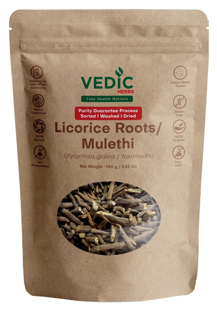Vedic Herbs Licorice Root Mulethi, 100g, Natural Ayurvedic Supplement, Gluten Free