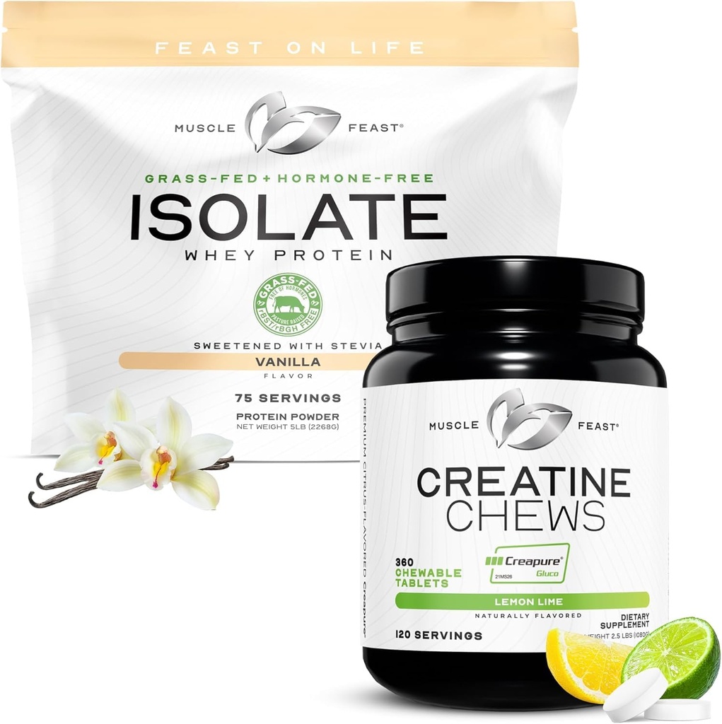 שריר החג Isolate + Creatine Candy Bundle: 1 חלבון Whey חלבון Isolate (Vanilla, 5lb) + 1 Creatine Candy (Lemon Lime, 360) | תוספי Premium, Vegetarian, Gluten Freeten Freeten Freeten) + 1 Creatine Candy (Lemon Lime, 360)