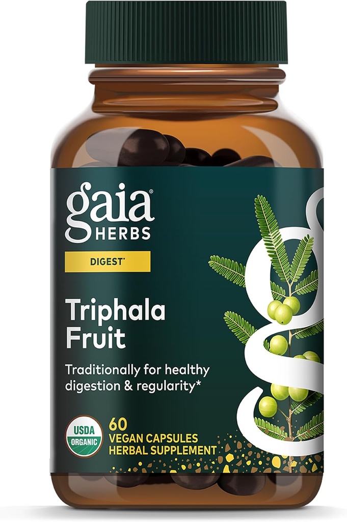גאיה Herbs Triphala פירות - תומך בבריאות העיכול - בעדינות מנקה את המערכת שלך * - עם Amla פירות, Belleric Myrobalan, וצ'bulic Myrobalan - 60 קפסולות טבעוניות (30 ימים אספקה)