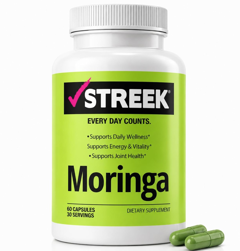 Streek Moringa Capsules – Pure Moringa Oleifera Leaf Powder Supplement, 800 mg per Serving, 60 Capsules