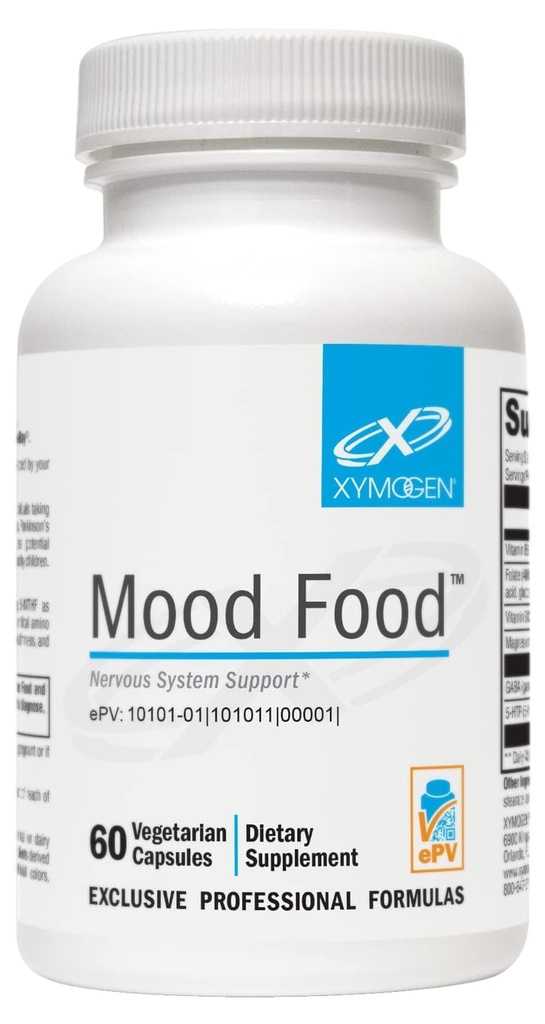 XYMOGen Mood Food - מערכת העצבים, הירגעות & Mood Support Supplement - Folate, B12, B6 עם Magnesium, 5-HTP & GABA תוסף - טבעוני & Non-GMO (60 קפסולות)