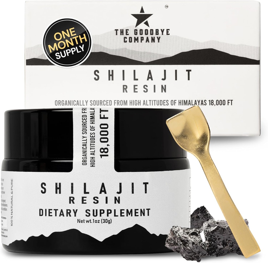 The Goodbye Company Pure Shilajit Resin - אורגני עם 85 + מינרלים Trace ו- Pure Fulvic Acid; עבור גברים ונשים אנרגיה Boost, בניין שרירים, Stamina, תוסף 3 מונטהס אספקה