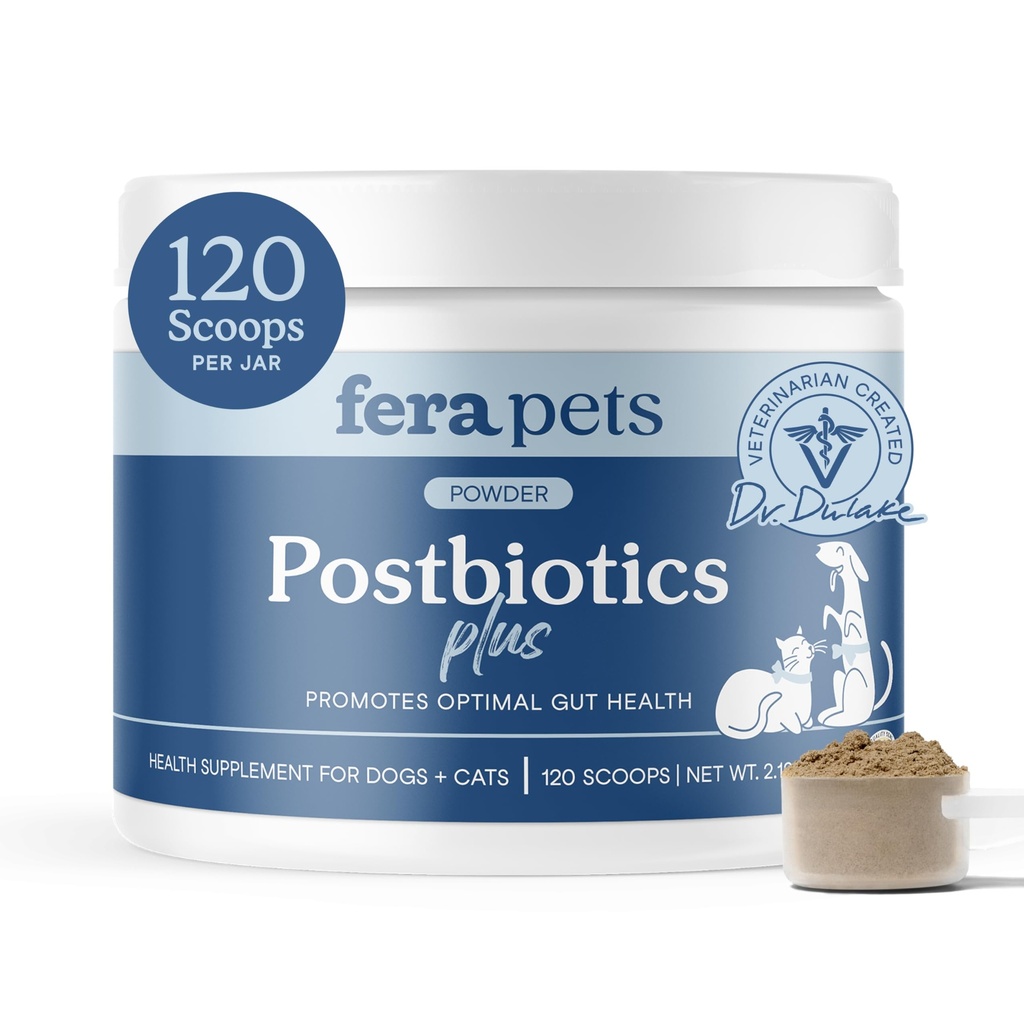 פרה חיות פוסטביוטיקה פלוס Prebiotics for Dogs & Cats - עם Slippery Elm - מקדם בריאות אופטימאלית ו inflammatory תגובה - משפר את האינטימיות - 120 סקופים