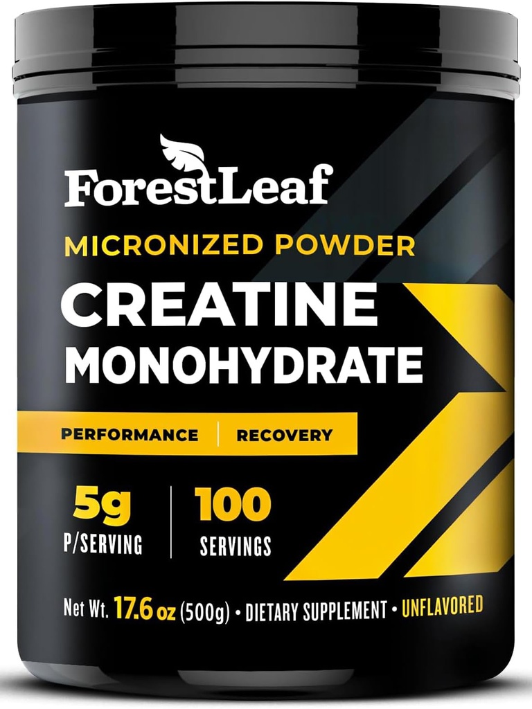ForestLeaf Micronized Creatine Monohydrate אבקה - מקסימיזציה של צמיחה שרירית וכוח - קריטין לא משועבד לנשים וגברים - 5G Per משרת - 100 משרתים