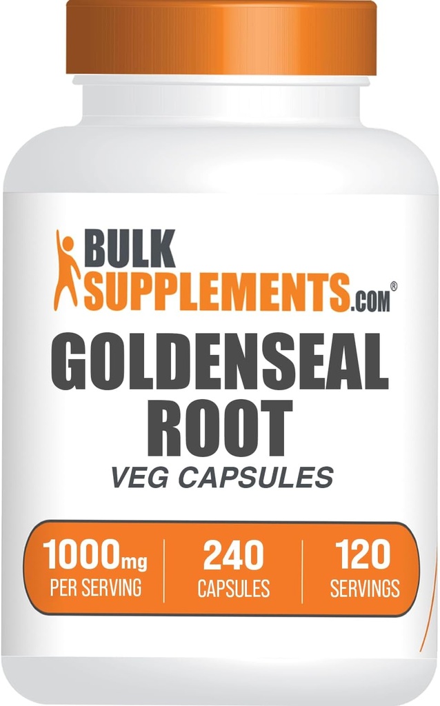 BulkSupplements.com Goldenseal Root כמוסות - תוסף צמחי, מקורו של Golden Seal Root - Vegan & Gluten Free, 1 קפסולה לשרת, 240 קפסולות Veg (Pack of 1)