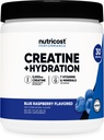 Nutricost Creatine Monohydrate + hydrotion Blue Raspberry Flavored (30 משרתים) - 7 ויטמינים ומינרלים, 5000 מ"ג של Creatine Per המשרתת