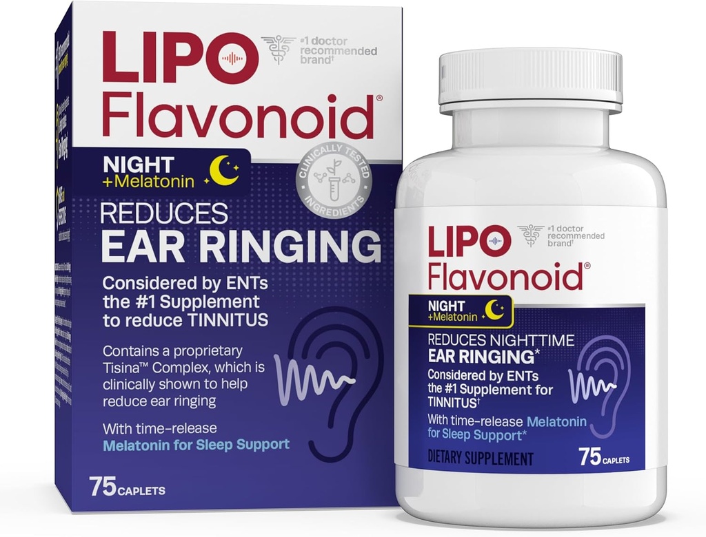 Lipo-Flavonoid Nighttime PM for Tinnitus הקלה - Sleep Aid with Melatonin, Bioflavonoids, & ויטמין C - Ringing in the Ears, Ear Health, andlaxation - Use with Lipo-Flavonoid Plus - 75 Capletslets