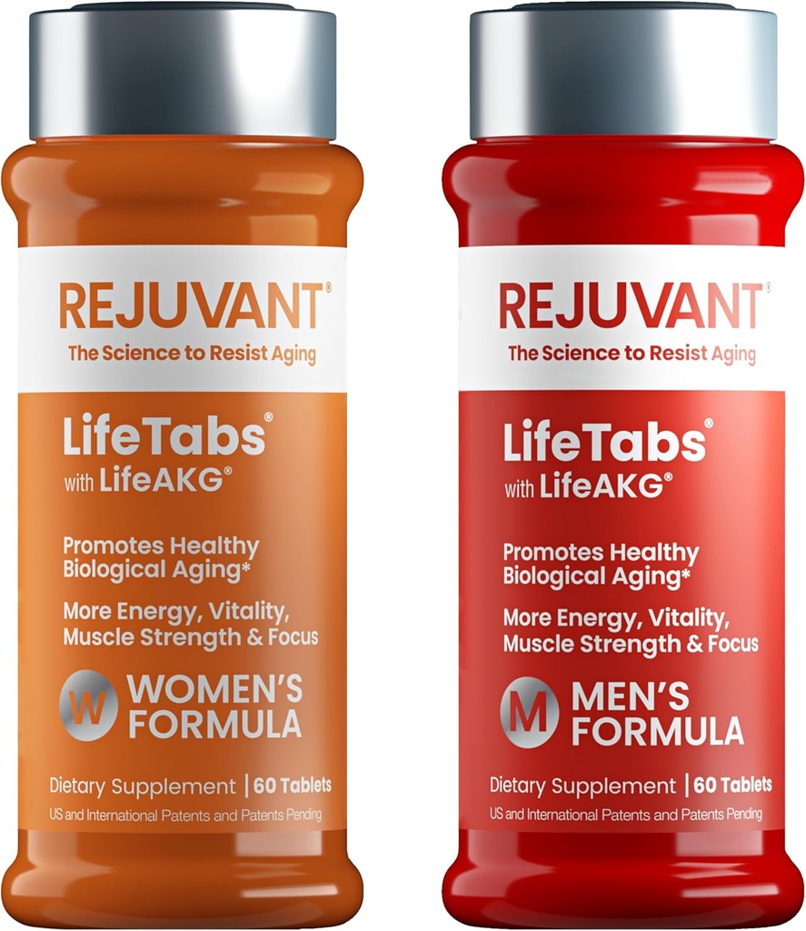 Rejuvant Men's & Women's AKG Longevity תוסף 2 Pack (1 גברים + 1 נשים) 1000MG 98% Pure Calcium Alpha-Ketoglutarate - פטנט על Sustained Sustained-Release פורמולה לתיקון ו Vitality