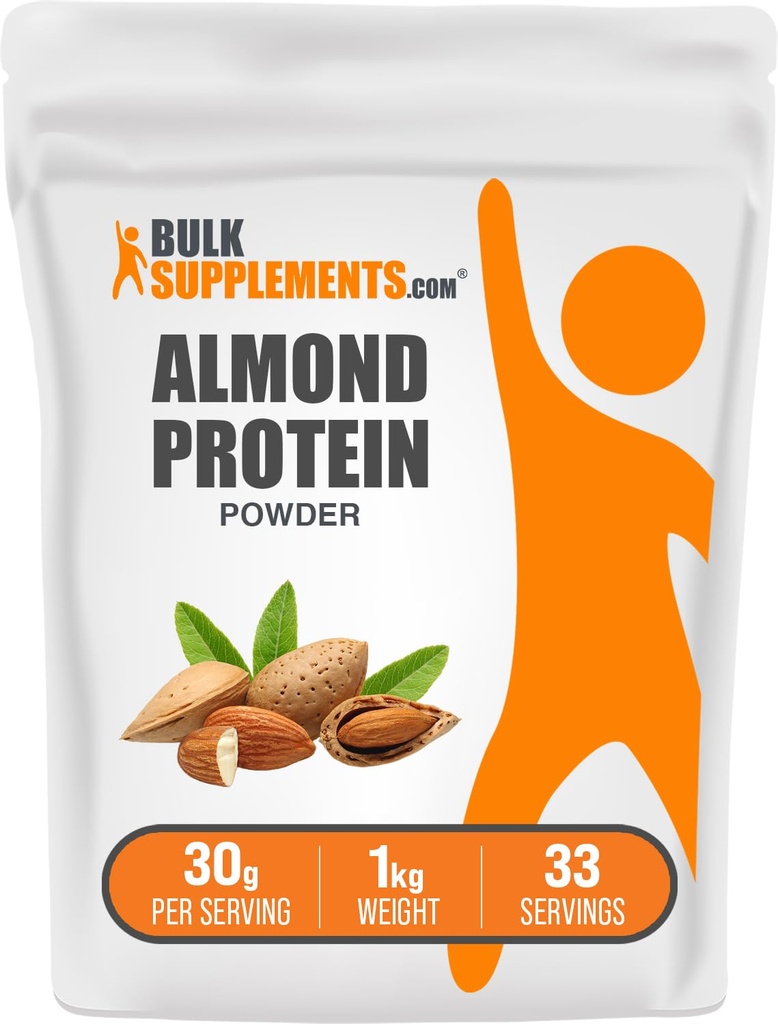 אבקת חלבון של BulkSupplements.com Almond - חלבון מבוסס צמחי, אבקת Almond - טבעוני, Gluten Free, & No Sugar, 30g לכל שרת, 1kg (2.2 lbs) (Pack of 1)