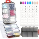 14 GRIDS Travel Pill Organer Box with Labels - Travel Medicine Case Kit - Pocket Daily Pharmacyer - Travel Medicine Holder Dispenser for Fish Oil Storage - Clear Gray