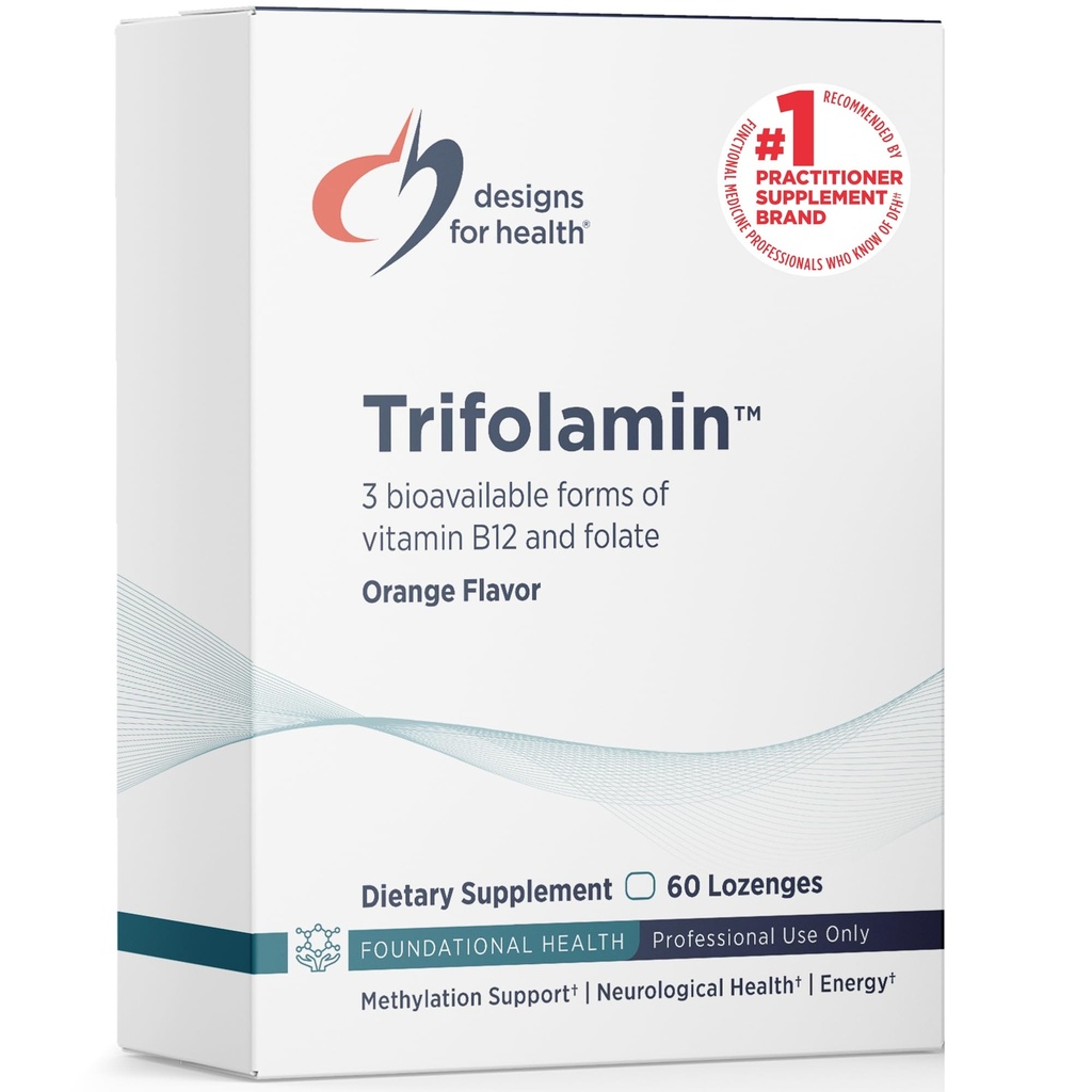 עיצובים לבריאות Trifolamin B12 + Folate Lozenges - 3000mcg B12 (שלושה טפסים) + MTHF Methylfolate תוסף - כתום טעים פלאמור, טבליות במהירות-Dissolve (60 Lozenges)