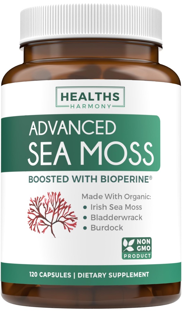 ים אירי אורגני Mosss כמוסות - אורגני הים Moss כמוסות עם Bladderwrack Burdock Root ו Black Pepper לחלץ עבור Absorption משופרת - טבעוני non-GMO & Made בארה"ב (2 חודשים אספקה)