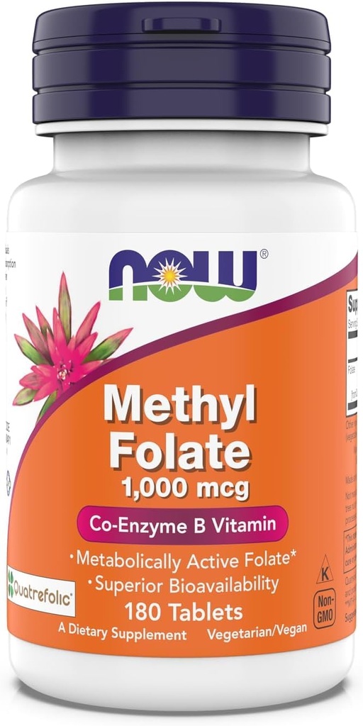 עכשיו תוספים, Methyl Folate 1,000 mcg, Metabolly Active Folate*, Co-Enzyme B ויטמין, 180 טבליות