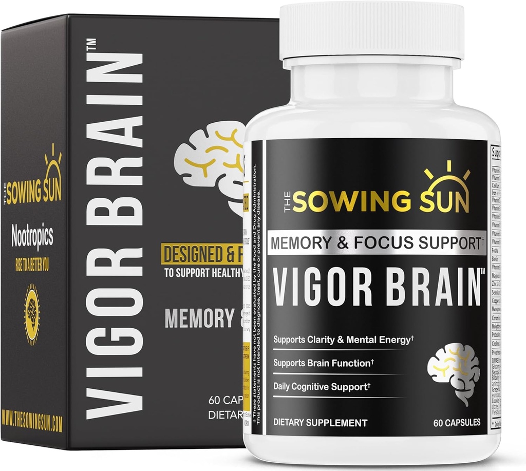 Vigor Brain Premium Nootropic תוסף - ריכוז, תמיכה ב- Brain & Memory - פורמולה עם 40 רכיבי nootropic ייחודיים: DMAE, Choline, Phosphatidyline, Bacopa Monnier & Huperzine A (1)