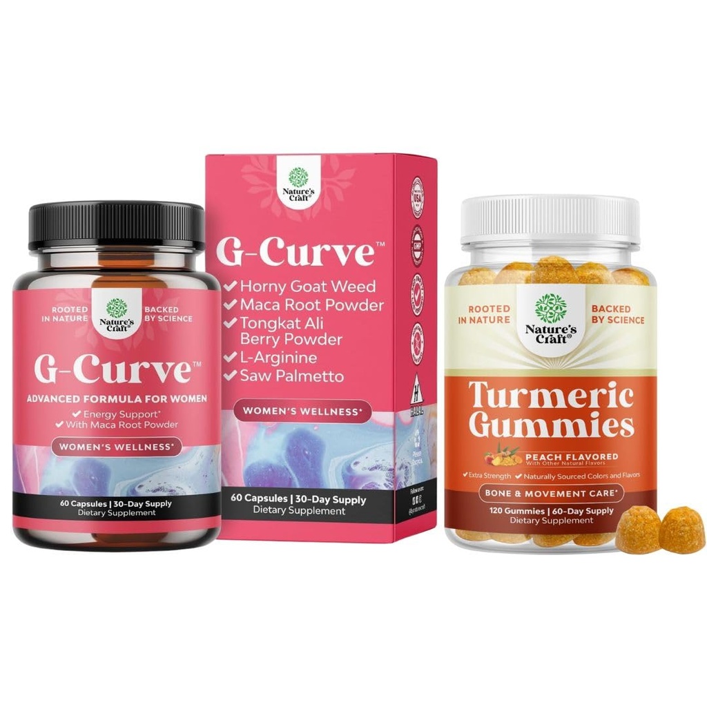 Bundle של G-Curve Butt ו גלולות הגדלת חזה - Herbal Enhancer May לתמוך הגוף Sculpting Curves ו חניכיים Turmeric למבוגרים Peach Flavor - תוספת תמיכה מסטיק משותף
