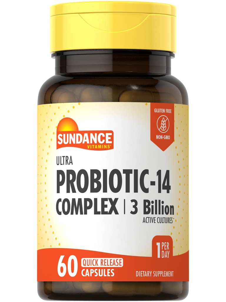 Sundance Probiotic 14 Complex | 3 מיליארד תרבות פעילה | 60 קפסולות | Non-GMO ו- Gluten Free Supplement