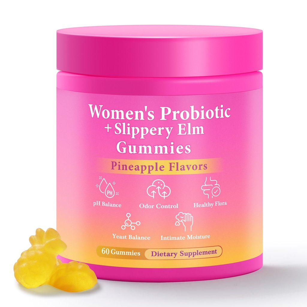 BURMINY שלה PH Feminine Probiotics Gummies, Premium Feminine Balance Probiotics with Slippery Elm for Women's pH Balance and Freshness - תמיכה ב-Daily Wellness & Comfort 60 חניכיים פינט