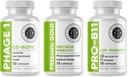 Intestinal for Gut Health תוסף Bundle - פרוביוטיקה זהב, PRO-B11, Phage 1 - w/Gold Kinפרי Pectin, SCFAs, ו-22 מיליארד CFU לתמיכה מיקרוביומה, Gluten, Soy, & חלב חינם קפסולות