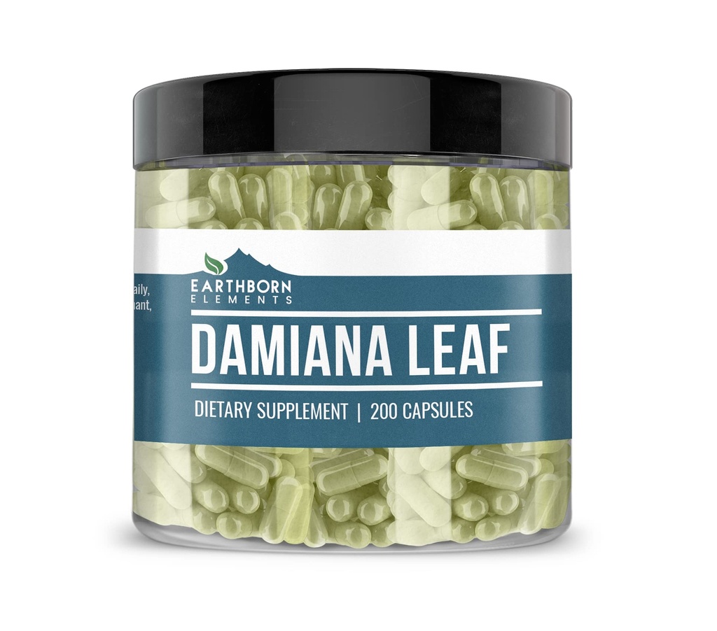 Earthborn Elements Damiana Leaf 200 קפסולות, Pure & Undiluted, No Additives