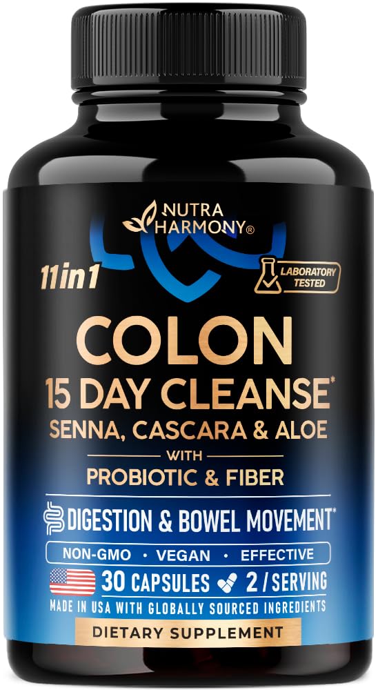 קולון ניקוי - 15 יום ניקוי לנשים וגברים - Senna | Cascara | Garcinia Cambogia | Probiotics & סיבים - Digest & Detox - Debloating & Bowel Movement - Natural & Vegan - Made in USA, 30 קפסולות