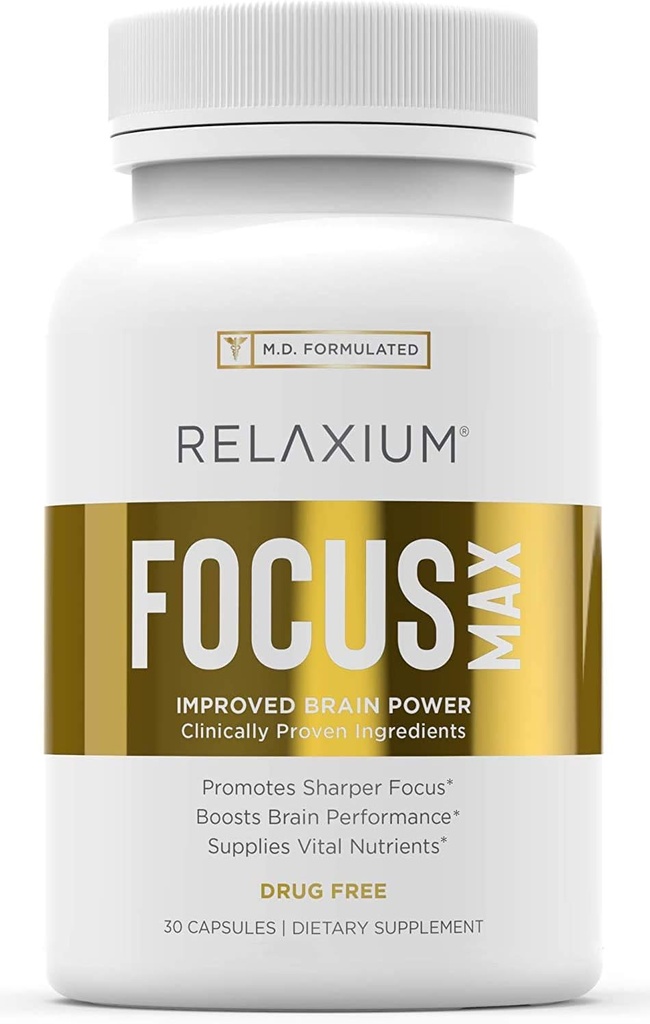 הירגעיום Focus Max, Brain & Focus Health Supplement, Procentration, Focus, Memory, & Nootropics Booster, M.D פורמולה עם Huperzine, Bacopa ועוד, 1-Month אספקה (30 קפסולות)