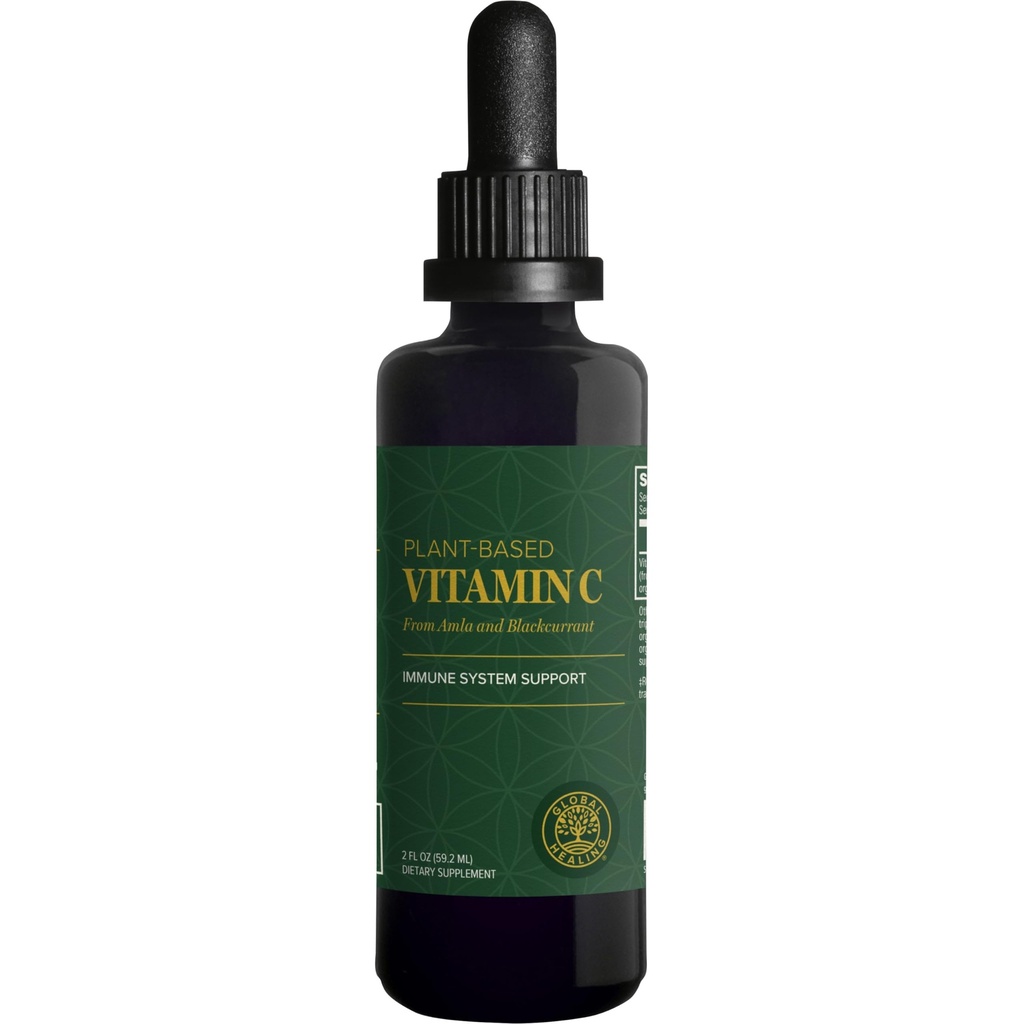 Global Healing Center USDA אורגני ויטמין C Drops 180 מ"ג, ויטמין C צמחי מבוסס Antioxidant, תומך במערכת החיסון - ויטמין C - אנרגיה טבעית לגברים ונשים (2 עוץ)