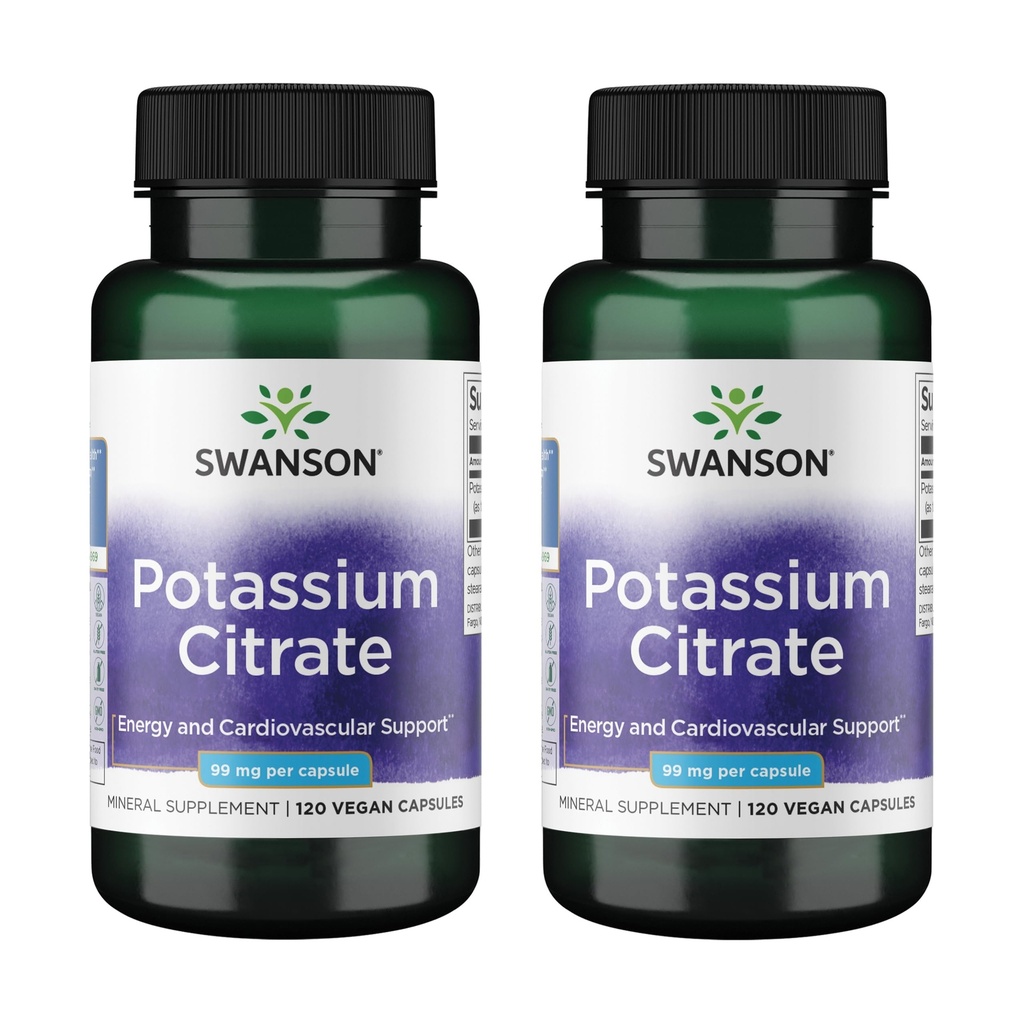 Swanson Potassium Citrate - תוסף מינרלים לקידום בריאות הלב ואנרגיה תמיכה - מסייע ל- Optimal Nerve & Kidney לתפקד עם רכיבים טבעיים - (120 קפסולות, 99 מ"ג כל אחד) (2 Pack)