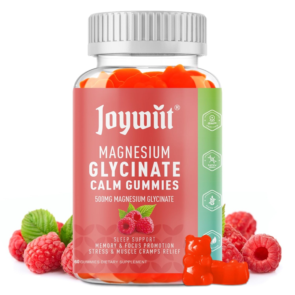 מגנזיום Glycinate Gummies 500 מ"ג מגנזיום תוספת חניכיים, Threonate 200 מ"ג, ויטמין D,B6, B12, Calm Mood, כאבי שרירים, בריאות עצבית, תמיכה העצם 60 הרוזן