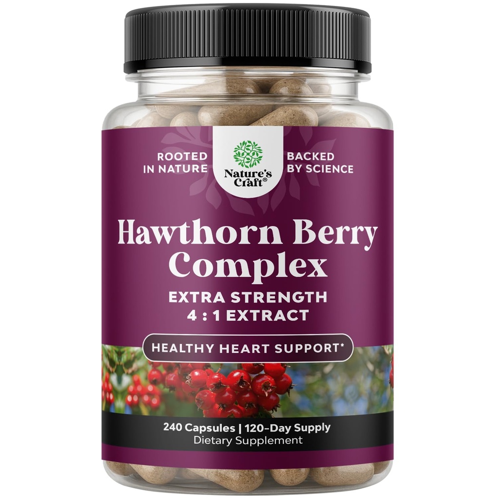 חוזק גבוה הות'ורן ברי קפסולות - Pure Antioxidant הותורן ברי תוספת עם Leaf & Flower לחלץ 4:1 עבור לב בריא & העיכולion - תמיכה באנרגיה עבור גברים ונשים - 240 Count Pack