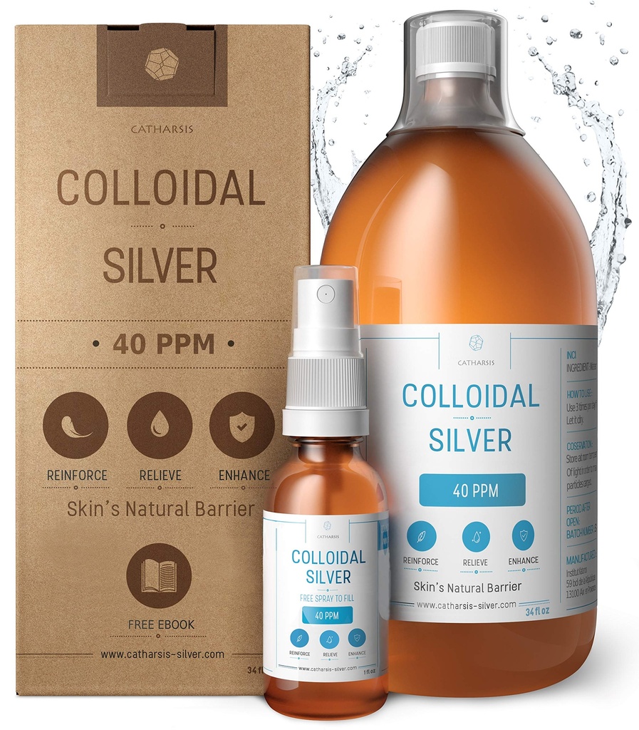 Premium Colloidal Silver ● Optimal Concentration Formula, Smaller Particles, Better Results § מעבדה מוסמך נוזל המיוצר באיחוד האירופי ● חינם Sprayבק למלא & Ebook (35 floz)