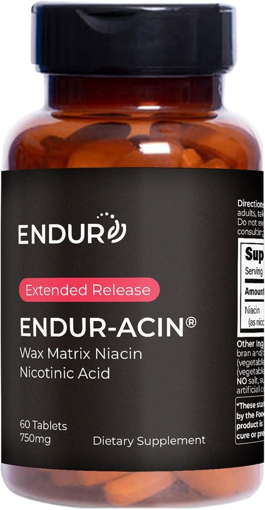 Endurance Products ENDUR-ACIN, Extended Release Niacin for Optimal Absorption & Flush Free Niacin, Premium B3 Niacin תוספים, 750 מ"ג, 60 טבליות