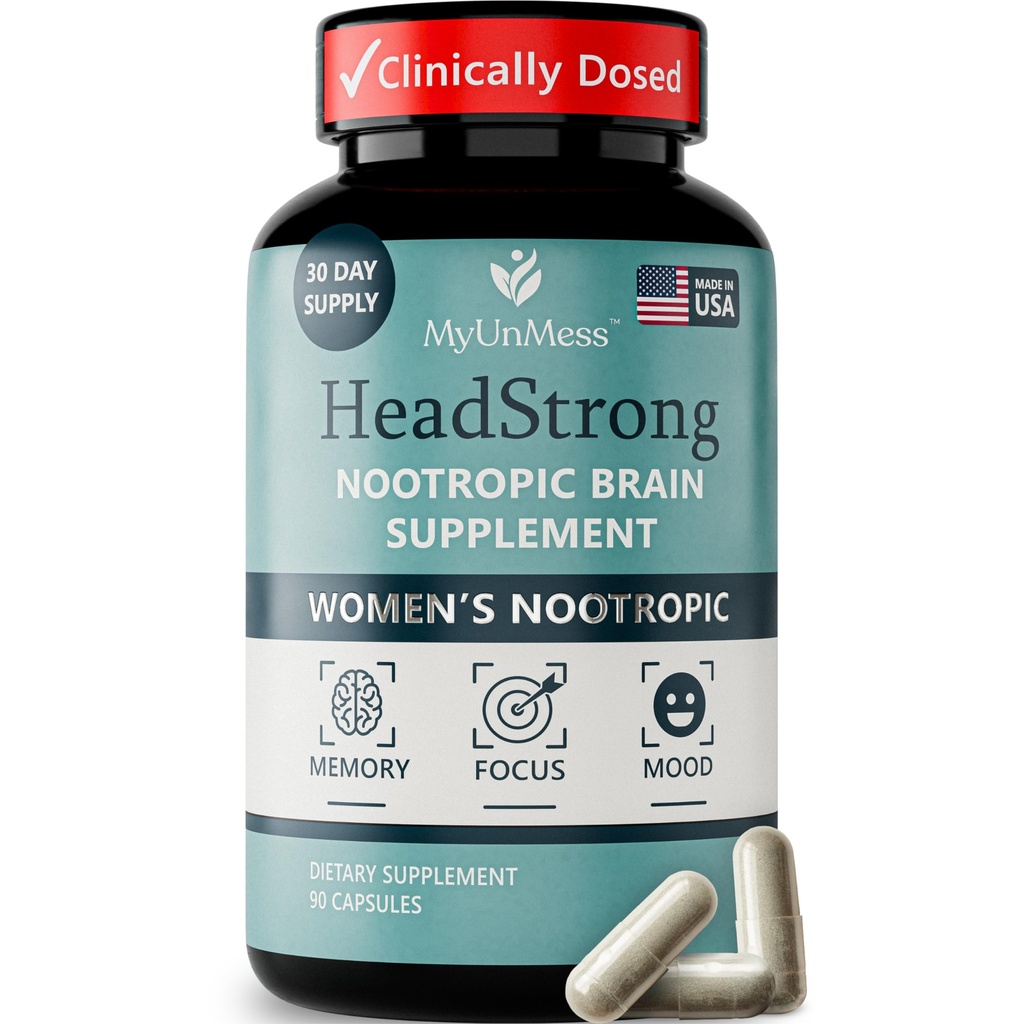HeadStrong Nootropic Brain Supplement for Women, Brain Fog Relief & Mental Clarity, Lion's Mane, Ashwagandha, L-Theanine, Memory, Focus & Mood Support for Perimenopause & Midlife, 90 Capsules