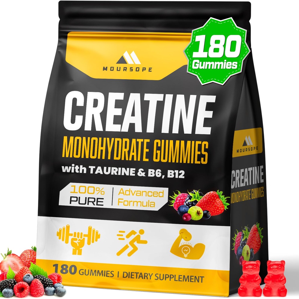 (180 הרוזן) Creatine Monohydrate חניכיים עבור גברים ונשים - קריטין טרום עבודה חניכיים עבור שריר בונה, כוח שרירים, התאוששות, אנדורנס, אנרגיה, קראטין לנשים וגברים, טבעוני, מעורב ברי