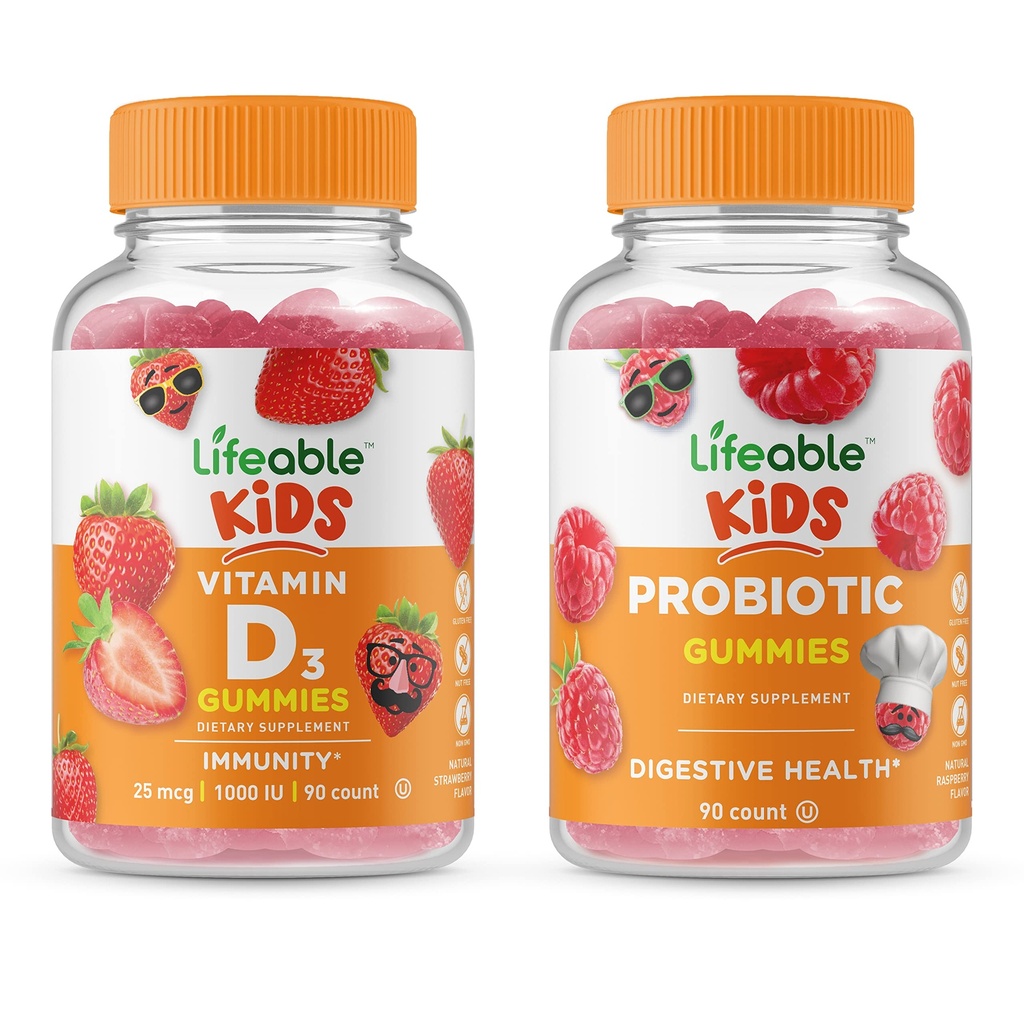 Probiotic 2 מיליארד CFU ילדים + ויטמין D ילדים, חניכיים בונדלה - גדול Tasting, ויטמין תוסף, Gluten Free, GMO Free, Chewable Gummymy