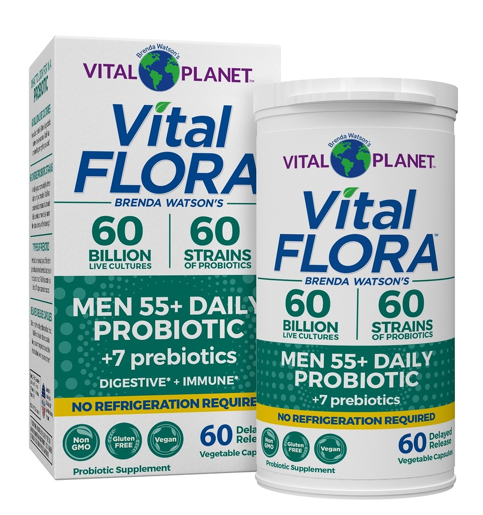 Vital Planet - ויטאל פלורה גברים מעל 55 Daily Probiotic, 60 מיליארד CFU, Diverse Strains, אורגני Prebiotics, Immune Support, Immune Health Shelf Stable Probiotics for Men, 60 קפסולות