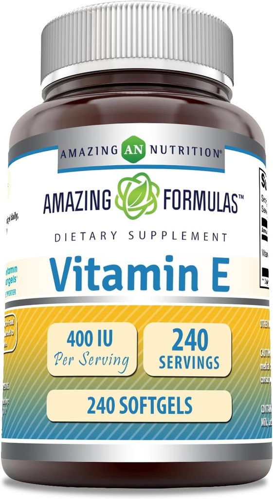 פורמולה מדהימה ויטמין E תוסף | 400 IU Per Serve | 240 Softgels | Non-GMO | Gluten-Free | Made in USA