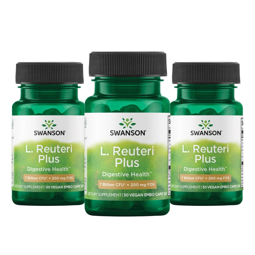 Swanson L. Reuteri Probiotic Plus w/L. Rhamnosus L. Acidophilus & FOS Prebiotic Digestive Support - מקדם את בריאות Gut / 7 מיליארד CFU לכל קפסולה - (30 קפסולות Veggie) (3 Pack)