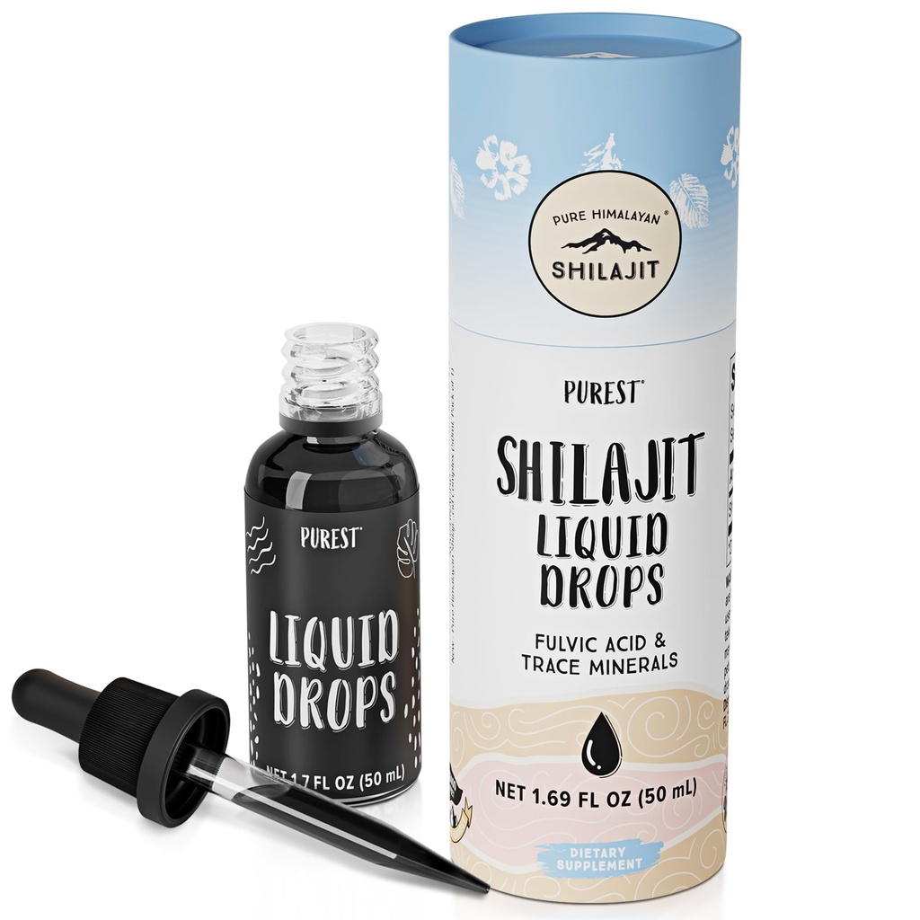 Pure Hilajit ® נוזלי טיפות - הצורה הטהורה ביותר של Shilajit, 99.9% Absorption for Immune Support, Energy Boost, Anti-Aging - Natural Trace מינרליםs & Fulvic Acid (50 מ"ל)