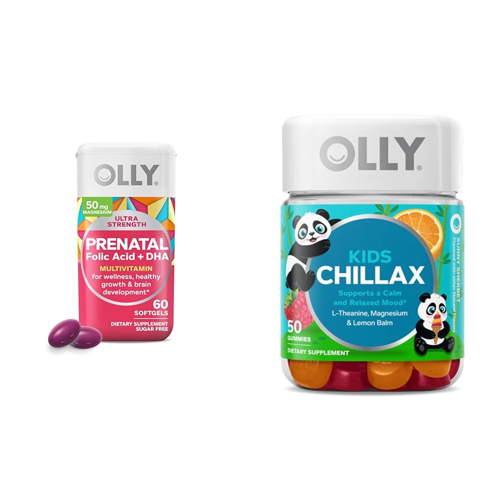 OLLY Prenatal Multivitamin Softgels and Kids Calming Gummies Bundle (60+50 הרוזן)